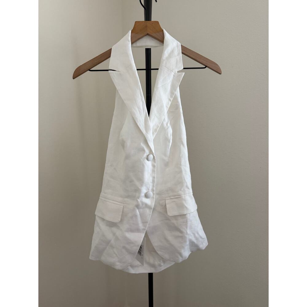 New O.P.T X Revolve white linen vest top $168 sz 8 - Picture 3 of 6
